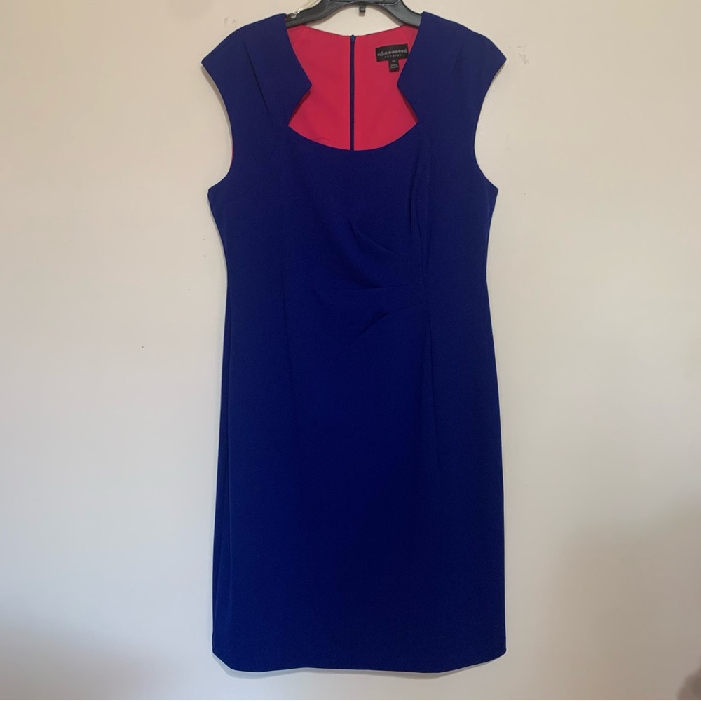 Connected Apparel Horseshoe Neck Side Blue Pink Lining Dress Size 14